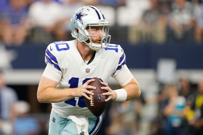 Cooper Rush prepares to make a pass for the Cowboys.